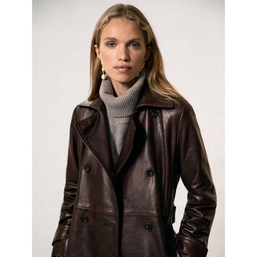 Reiss Hattie Leather Trench Coat 6 Chocolate Brown 100%  Leather Retail $1245 - Picture 10 of 11